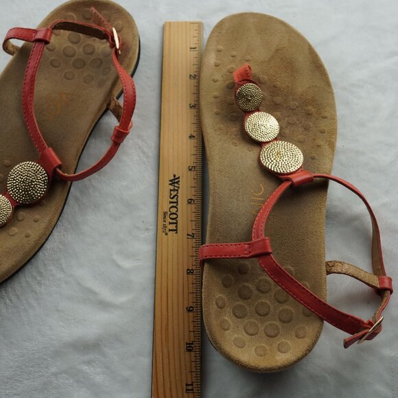 Vionic Coral Red Gold Medallion T-Strap Sandals Orthotic‎ Size 8 - Picture 11 of 11